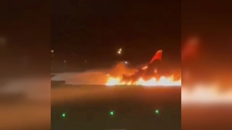 Russian-made plane engine catches fire after landing in Turkey’s Antalya