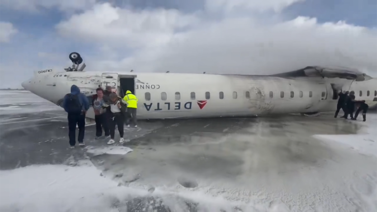 Emergency teams respond to Delta plane crash at Toronto Pearson Airport
